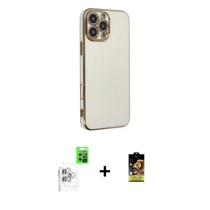 MARSİLYAN™- iPhone 16 Pro Max Kılıf Yankı Serisi - Siyah Buffer Cam Ekran Koruyucu + Raze Metal Kamera Lens - BZ