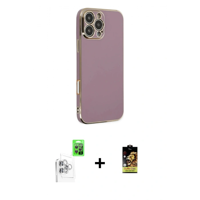 MARSİLYAN™- iPhone 16 Pro Max Kılıf Yankı Serisi - Siyah Buffer Cam Ekran Koruyucu + Raze Metal Kamera Lens - BZ