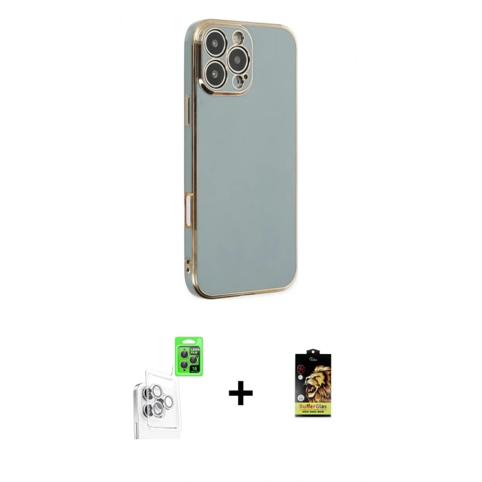 MARSİLYAN™- iPhone 16 Pro Max Kılıf Yankı Serisi - Siyah Buffer Cam Ekran Koruyucu + Raze Metal Kamera Lens - BZ