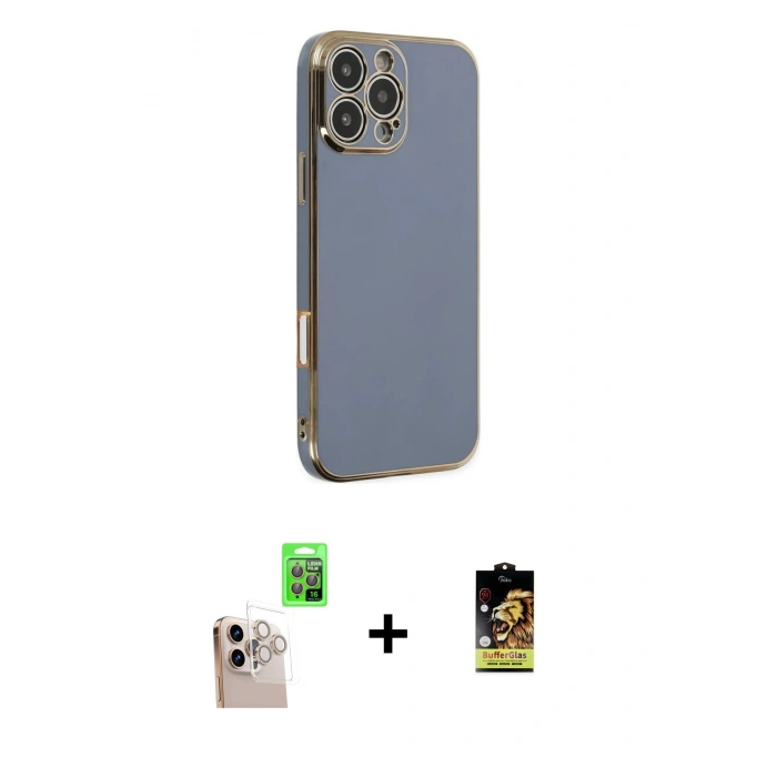 MARSİLYAN™- iPhone 16 Pro Max Kılıf Yankı Serisi - Siyah Buffer Cam Ekran Koruyucu + Raze Metal Kamera Lens - NLGY