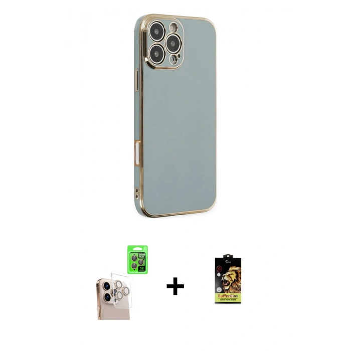 MARSİLYAN™- iPhone 16 Pro Max Kılıf Yankı Serisi - Siyah Buffer Cam Ekran Koruyucu + Raze Metal Kamera Lens - NLGY