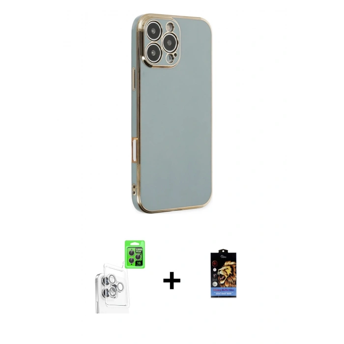 MARSİLYAN™- iPhone 16 Pro Max Kılıf Yankı Serisi - Siyah Buffer Hayalet Cam Ekran Koruyucu + Raze Metal Kamera Lens - BZ