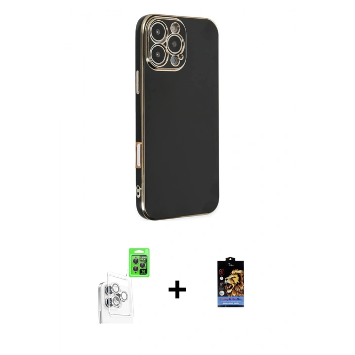 MARSİLYAN™- iPhone 16 Pro Max Kılıf Yankı Serisi - Siyah Buffer Hayalet Cam Ekran Koruyucu + Raze Metal Kamera Lens - BZ