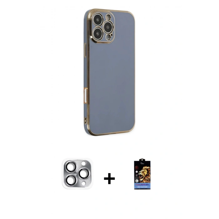 MARSİLYAN™- iPhone 16 Pro Max Kılıf Yankı Serisi - Siyah Buffer Hayalet Cam Ekran Koruyucu + Pers Alüminyum Kamera Lens - GI