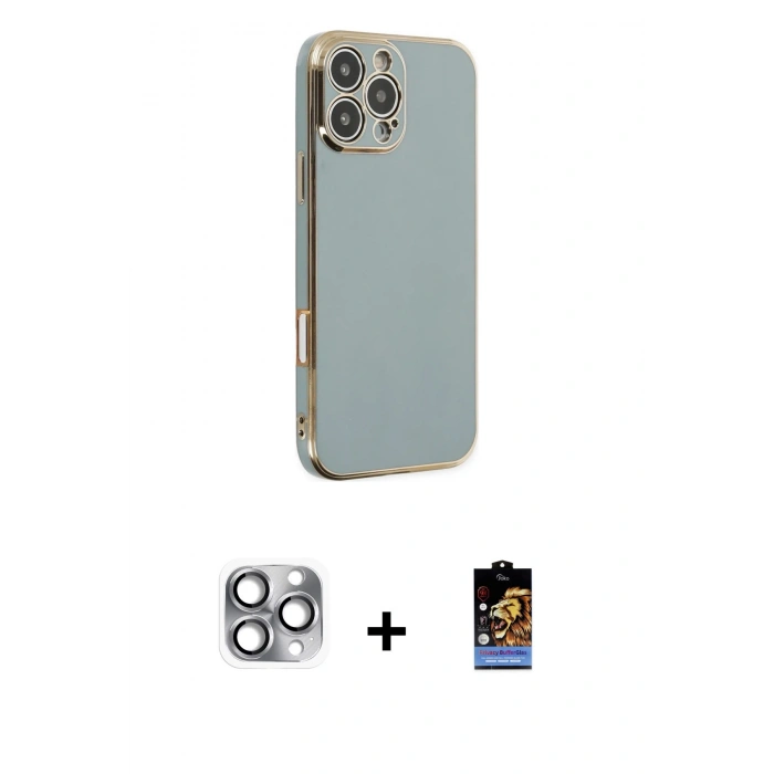 MARSİLYAN™- iPhone 16 Pro Max Kılıf Yankı Serisi - Siyah Buffer Hayalet Cam Ekran Koruyucu + Pers Alüminyum Kamera Lens - GI