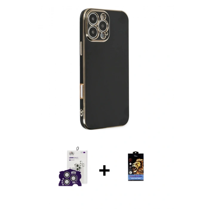 MARSİLYAN™- iPhone 16 Pro Max Kılıf Yankı Serisi - Siyah Buffer Hayalet Cam Ekran Koruyucu + Bilvis Titan Kamera Lens - GS