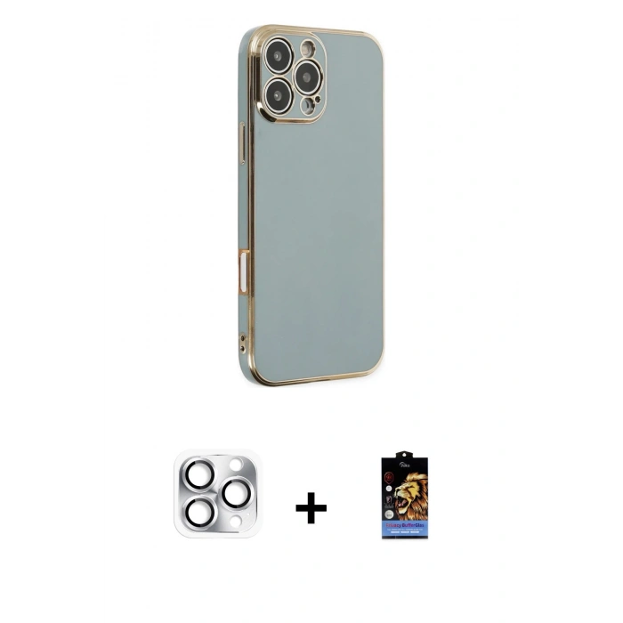 MARSİLYAN™- iPhone 16 Pro Max Kılıf Yankı Serisi - Siyah Buffer Hayalet Cam Ekran Koruyucu + Pers Alüminyum Kamera Lens - GS