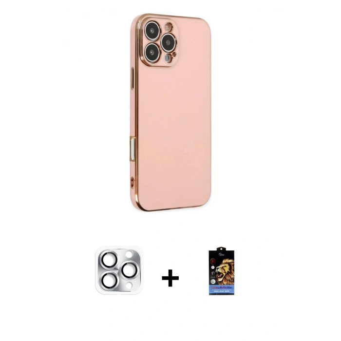 MARSİLYAN™- iPhone 16 Pro Max Kılıf Yankı Serisi - Siyah Buffer Hayalet Cam Ekran Koruyucu + Pers Alüminyum Kamera Lens - GS