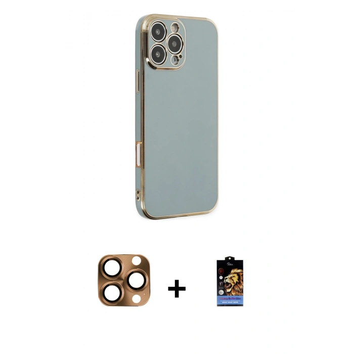 MARSİLYAN™- iPhone 16 Pro Max Kılıf Yankı Serisi - Siyah Buffer Hayalet Cam Ekran Koruyucu + Pers Alüminyum Kamera Lens - CLTM