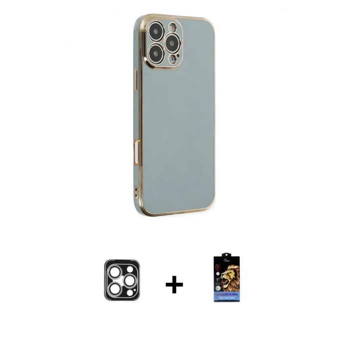 MARSİLYAN™- iPhone 16 Pro Max Kılıf Yankı Serisi - Siyah Buffer Hayalet Cam Ekran Koruyucu + PVD Metal Kamera Lens - GS