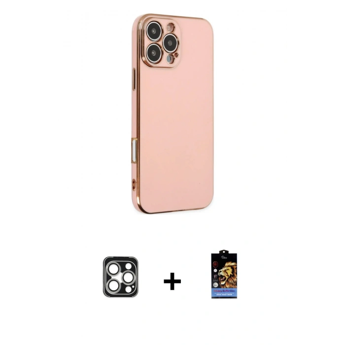 MARSİLYAN™- iPhone 16 Pro Max Kılıf Yankı Serisi - Siyah Buffer Hayalet Cam Ekran Koruyucu + PVD Metal Kamera Lens - GS