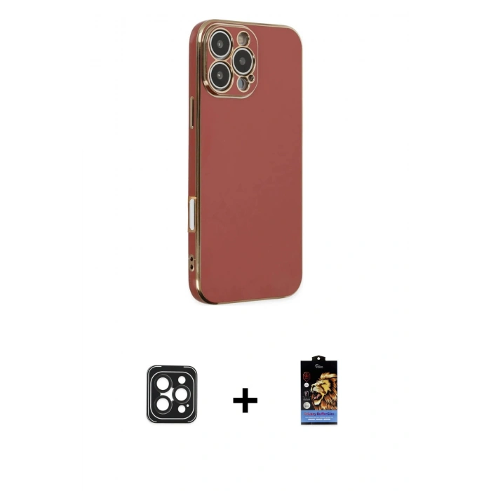 MARSİLYAN™- iPhone 16 Pro Max Kılıf Yankı Serisi - Siyah Buffer Hayalet Cam Ekran Koruyucu + PVD Metal Kamera Lens - SH