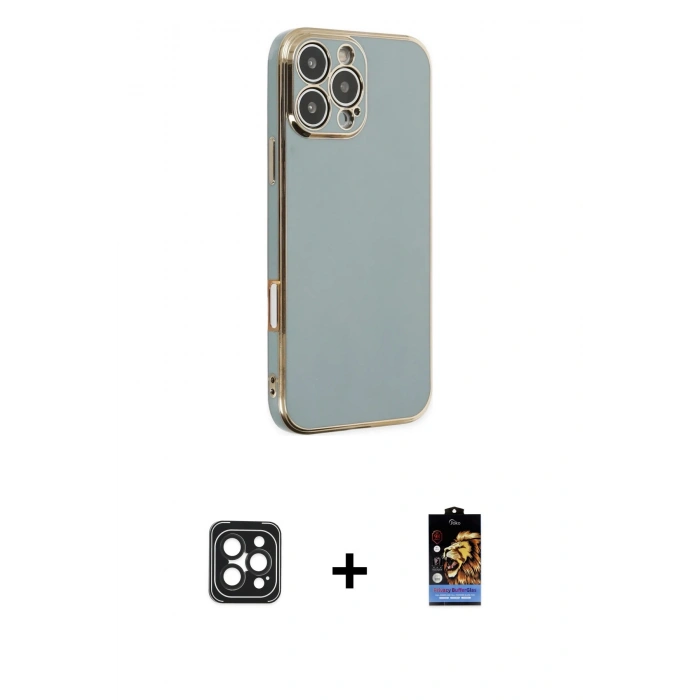 MARSİLYAN™- iPhone 16 Pro Max Kılıf Yankı Serisi - Siyah Buffer Hayalet Cam Ekran Koruyucu + PVD Metal Kamera Lens - SH