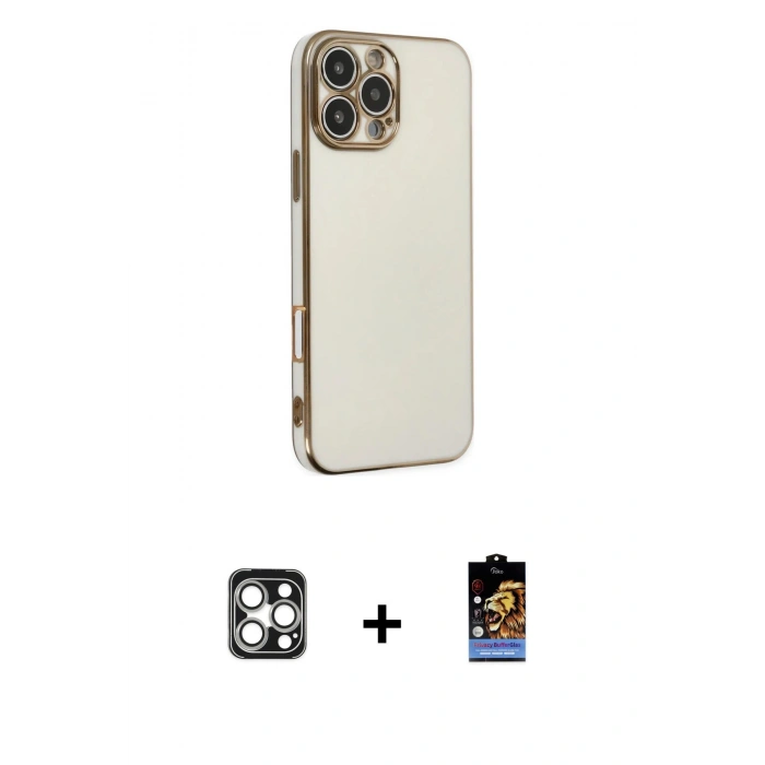 MARSİLYAN™- iPhone 16 Pro Max Kılıf Yankı Serisi - Siyah Buffer Hayalet Cam Ekran Koruyucu + PVD Metal Kamera Lens - GS