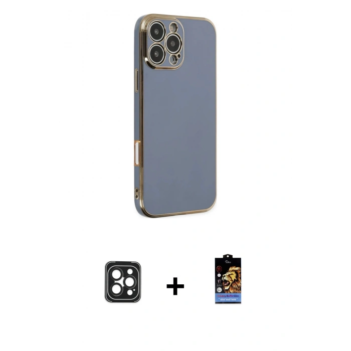 MARSİLYAN™- iPhone 16 Pro Max Kılıf Yankı Serisi - Siyah Buffer Hayalet Cam Ekran Koruyucu + PVD Metal Kamera Lens - SH