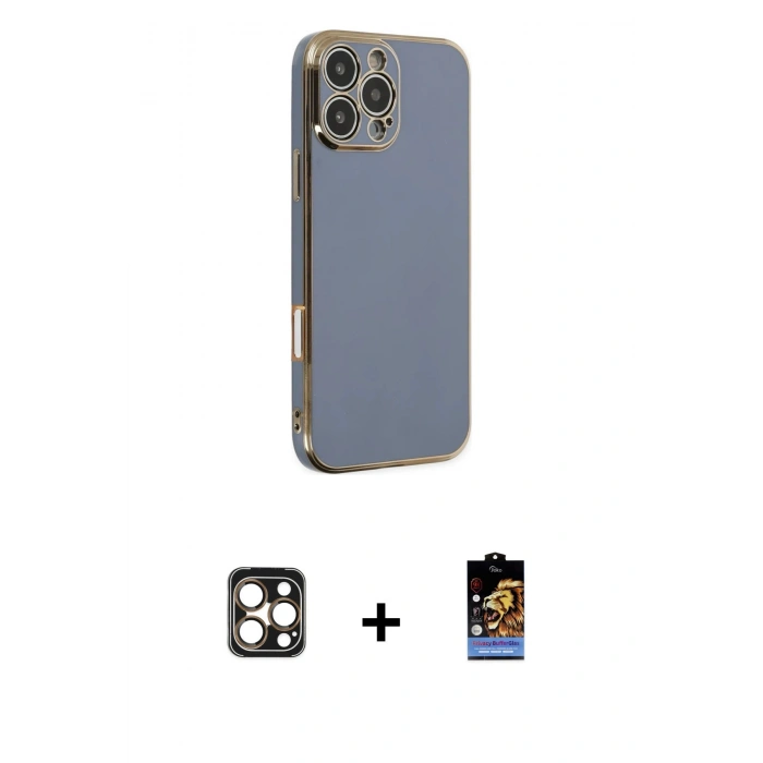 MARSİLYAN™- iPhone 16 Pro Max Kılıf Yankı Serisi - Siyah Buffer Hayalet Cam Ekran Koruyucu + PVD Metal Kamera Lens - GD