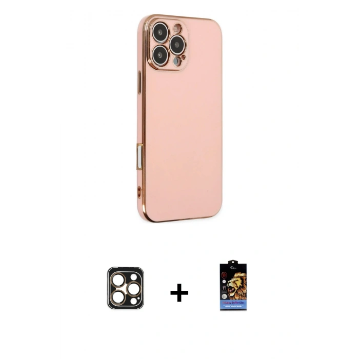 MARSİLYAN™- iPhone 16 Pro Max Kılıf Yankı Serisi - Siyah Buffer Hayalet Cam Ekran Koruyucu + PVD Metal Kamera Lens - GD