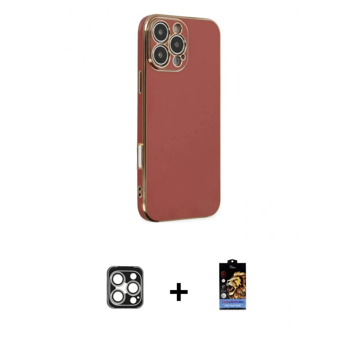 MARSİLYAN™- iPhone 16 Pro Max Kılıf Yankı Serisi - Siyah Buffer Hayalet Cam Ekran Koruyucu + PVD Metal Kamera Lens - GS