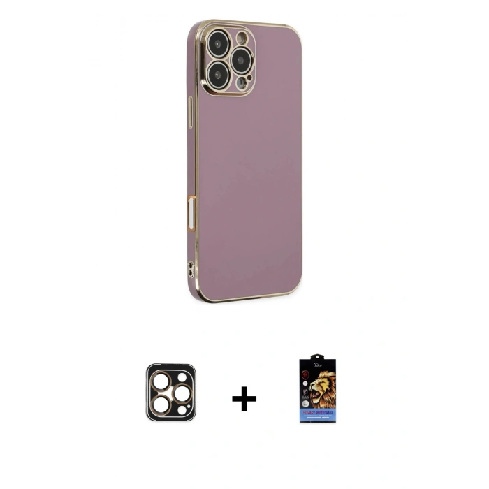 MARSİLYAN™- iPhone 16 Pro Max Kılıf Yankı Serisi - Siyah Buffer Hayalet Cam Ekran Koruyucu + PVD Metal Kamera Lens - GD