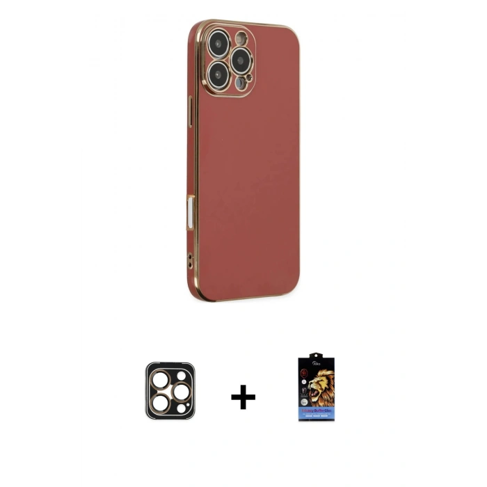 MARSİLYAN™- iPhone 16 Pro Max Kılıf Yankı Serisi - Siyah Buffer Hayalet Cam Ekran Koruyucu + PVD Metal Kamera Lens - GD