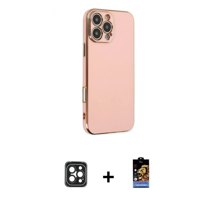 MARSİLYAN™- iPhone 16 Pro Max Kılıf Yankı Serisi - Siyah Buffer Hayalet Cam Ekran Koruyucu + PVD Metal Kamera Lens - SH