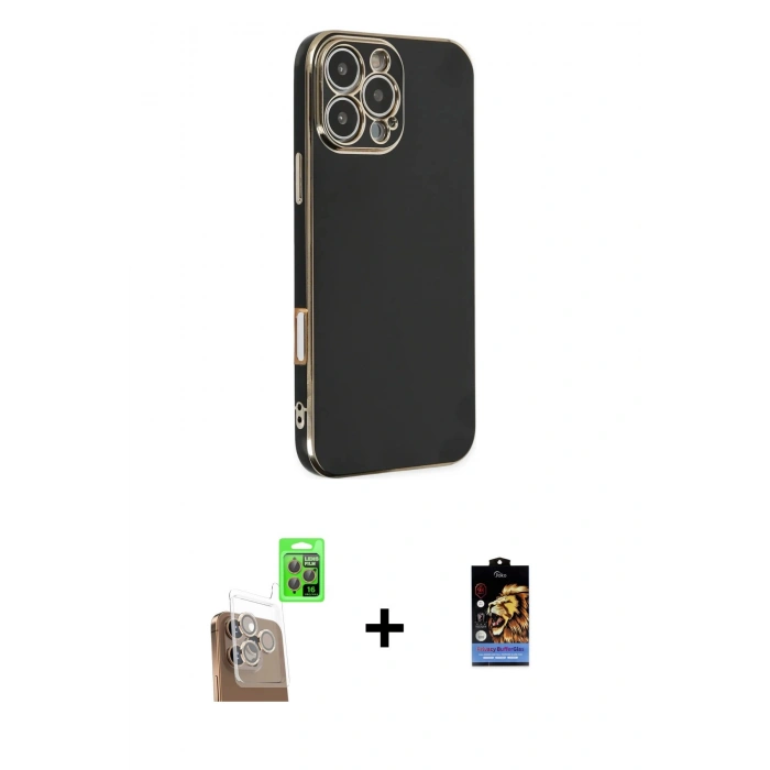 MARSİLYAN™- iPhone 16 Pro Max Kılıf Yankı Serisi - Siyah Buffer Hayalet Cam Ekran Koruyucu + Raze Metal Kamera Lens - CLTM
