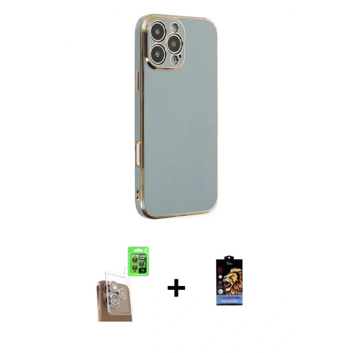 MARSİLYAN™- iPhone 16 Pro Max Kılıf Yankı Serisi - Siyah Buffer Hayalet Cam Ekran Koruyucu + Raze Metal Kamera Lens - CLTM