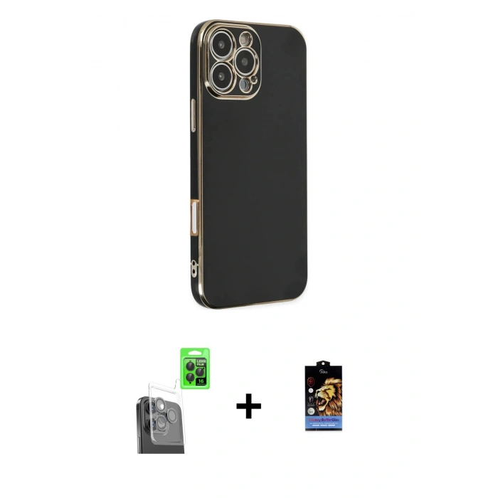 MARSİLYAN™- iPhone 16 Pro Max Kılıf Yankı Serisi - Siyah Buffer Hayalet Cam Ekran Koruyucu + Raze Metal Kamera Lens - SH