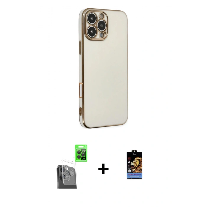 MARSİLYAN™- iPhone 16 Pro Max Kılıf Yankı Serisi - Siyah Buffer Hayalet Cam Ekran Koruyucu + Raze Metal Kamera Lens - SH