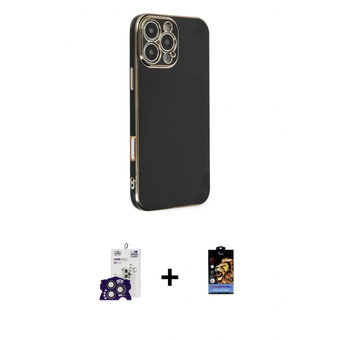 MARSİLYAN™- iPhone 16 Pro Max Kılıf Yankı Serisi - Siyah Buffer Hayalet Cam Ekran Koruyucu + Bilvis Titan Kamera Lens - TMGI