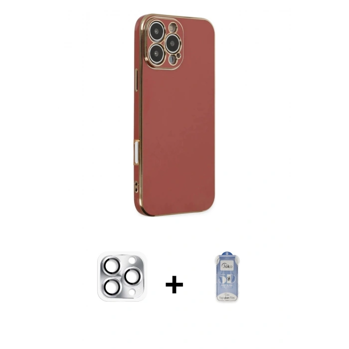 MARSİLYAN™- iPhone 16 Pro Max Kılıf Yankı Serisi - Siyah Joko Magic 5D Cam + Pers Alüminyum Kamera Lens - GS