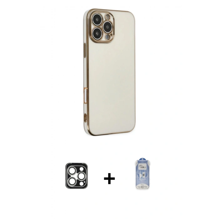 MARSİLYAN™- iPhone 16 Pro Max Kılıf Yankı Serisi - Siyah Joko Magic 5D Cam + Gümüş PVD Metal Kamera Lens