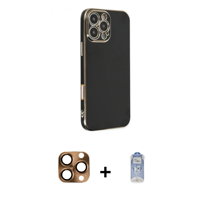 MARSİLYAN™- iPhone 16 Pro Max Kılıf Yankı Serisi - Siyah Joko Magic 5D Cam + Pers Alüminyum Kamera Lens - CLTM