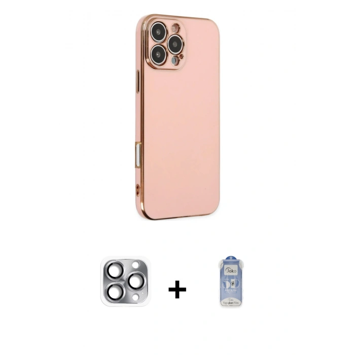 MARSİLYAN™- iPhone 16 Pro Max Kılıf Yankı Serisi - Siyah Joko Magic 5D Cam + Pers Alüminyum Kamera Lens - GI