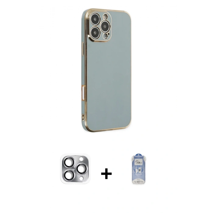 MARSİLYAN™- iPhone 16 Pro Max Kılıf Yankı Serisi - Siyah Joko Magic 5D Cam + Pers Alüminyum Kamera Lens - GI