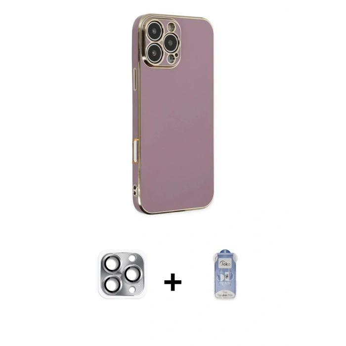 MARSİLYAN™- iPhone 16 Pro Max Kılıf Yankı Serisi - Siyah Joko Magic 5D Cam + Pers Alüminyum Kamera Lens - GI