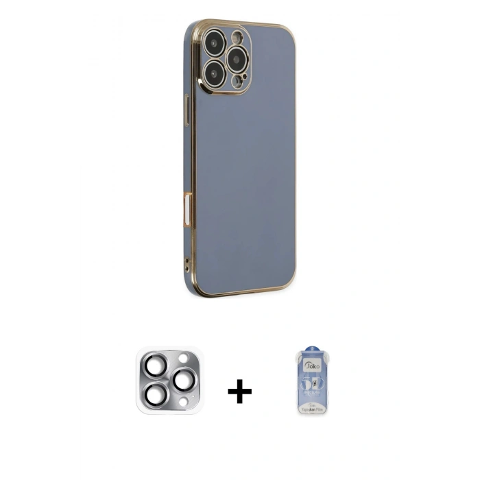 MARSİLYAN™- iPhone 16 Pro Max Kılıf Yankı Serisi - Siyah Joko Magic 5D Cam + Pers Alüminyum Kamera Lens - GI