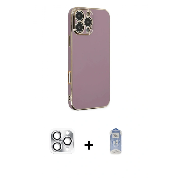MARSİLYAN™- iPhone 16 Pro Max Kılıf Yankı Serisi - Siyah Joko Magic 5D Cam + Pers Alüminyum Kamera Lens - GS
