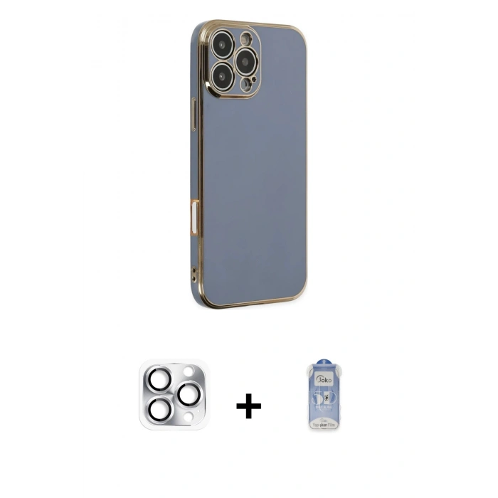 MARSİLYAN™- iPhone 16 Pro Max Kılıf Yankı Serisi - Siyah Joko Magic 5D Cam + Pers Alüminyum Kamera Lens - GS