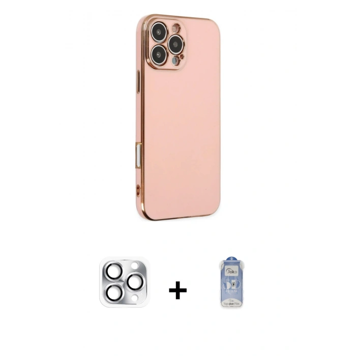 MARSİLYAN™- iPhone 16 Pro Max Kılıf Yankı Serisi - Siyah Joko Magic 5D Cam + Pers Alüminyum Kamera Lens - GS
