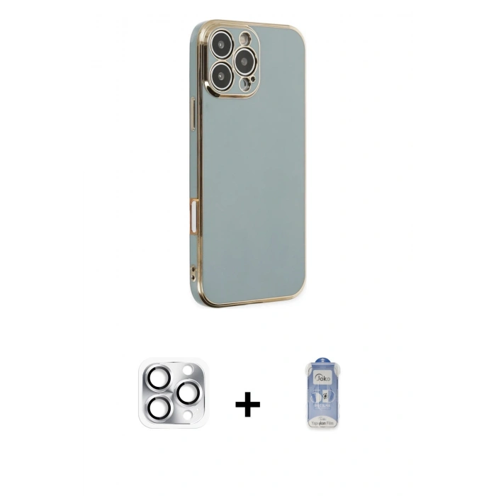 MARSİLYAN™- iPhone 16 Pro Max Kılıf Yankı Serisi - Siyah Joko Magic 5D Cam + Pers Alüminyum Kamera Lens - GS