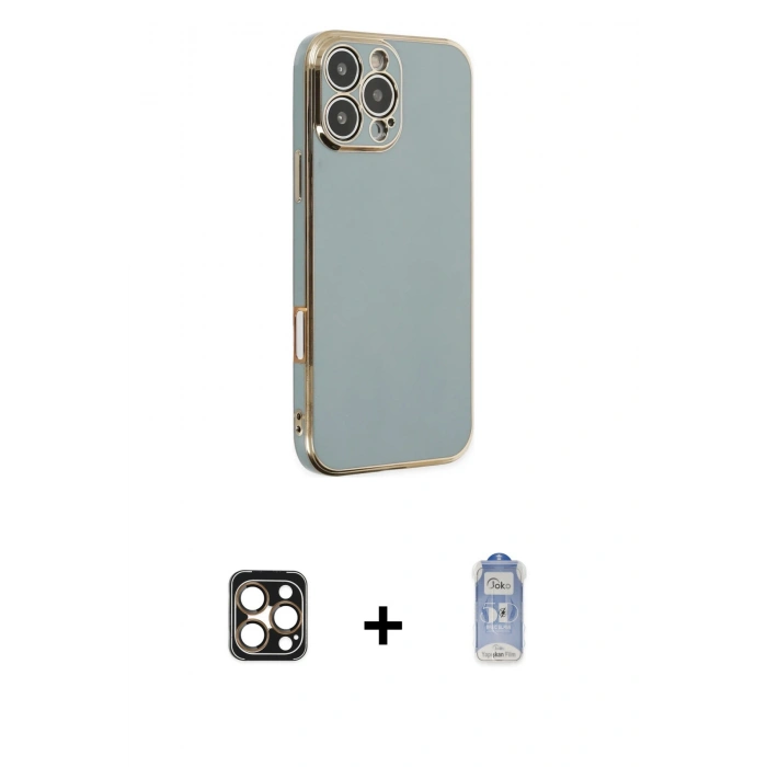 MARSİLYAN™- iPhone 16 Pro Max Kılıf Yankı Serisi - Siyah Joko Magic 5D Cam + PVD Metal Kamera Lens - GD