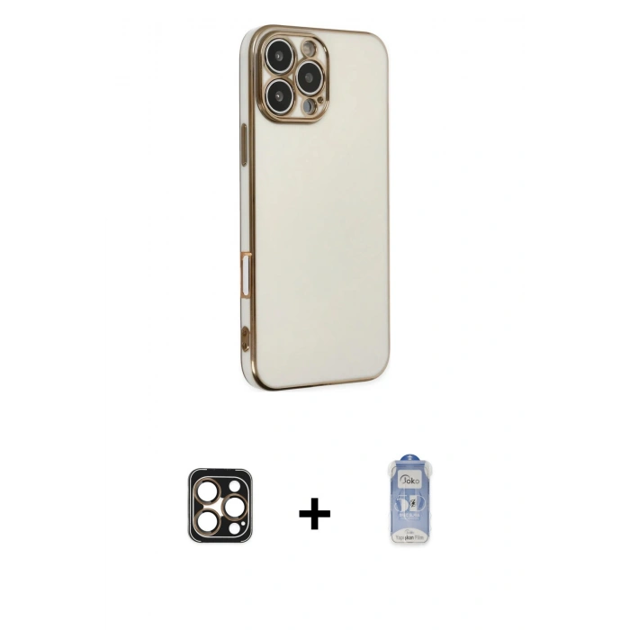 MARSİLYAN™- iPhone 16 Pro Max Kılıf Yankı Serisi - Siyah Joko Magic 5D Cam + PVD Metal Kamera Lens - GD
