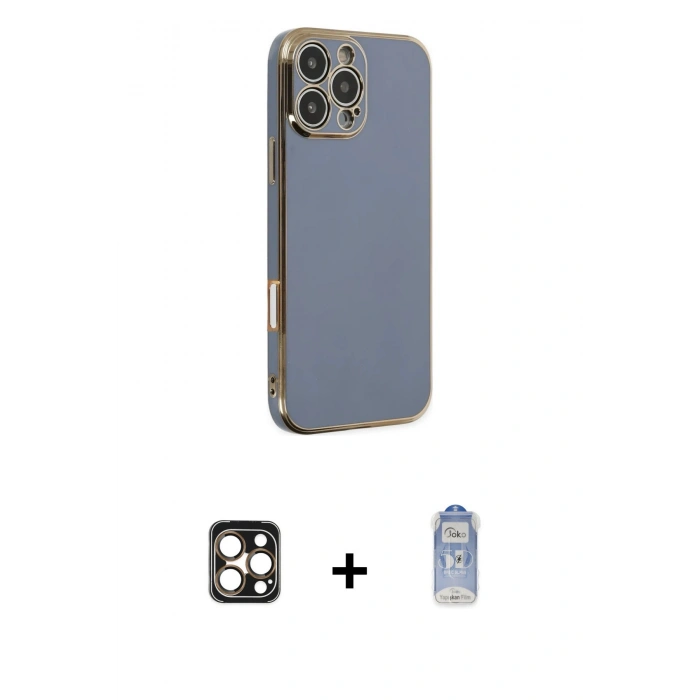 MARSİLYAN™- iPhone 16 Pro Max Kılıf Yankı Serisi - Siyah Joko Magic 5D Cam + PVD Metal Kamera Lens - GD