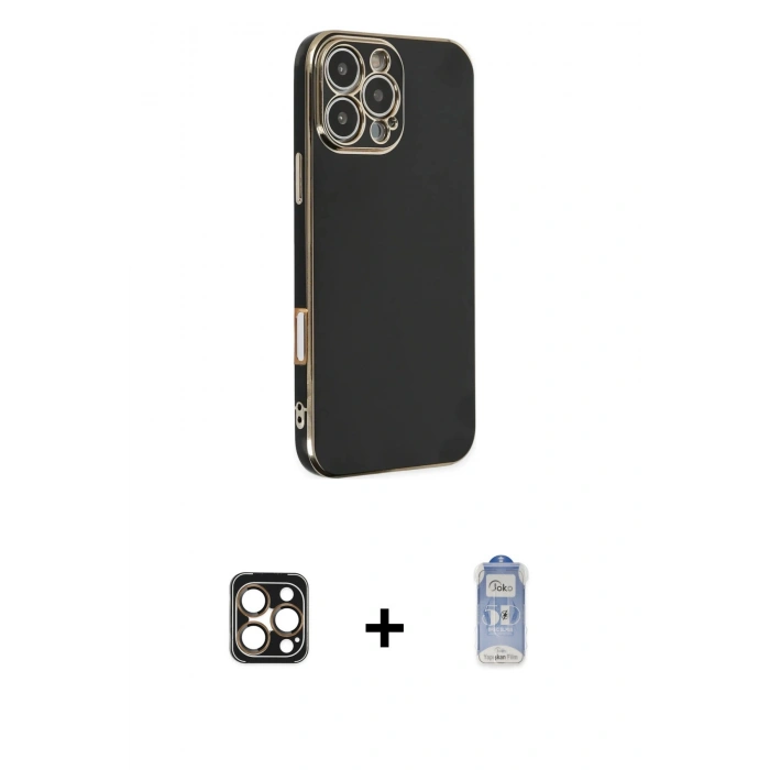 MARSİLYAN™- iPhone 16 Pro Max Kılıf Yankı Serisi - Siyah Joko Magic 5D Cam + PVD Metal Kamera Lens - GD