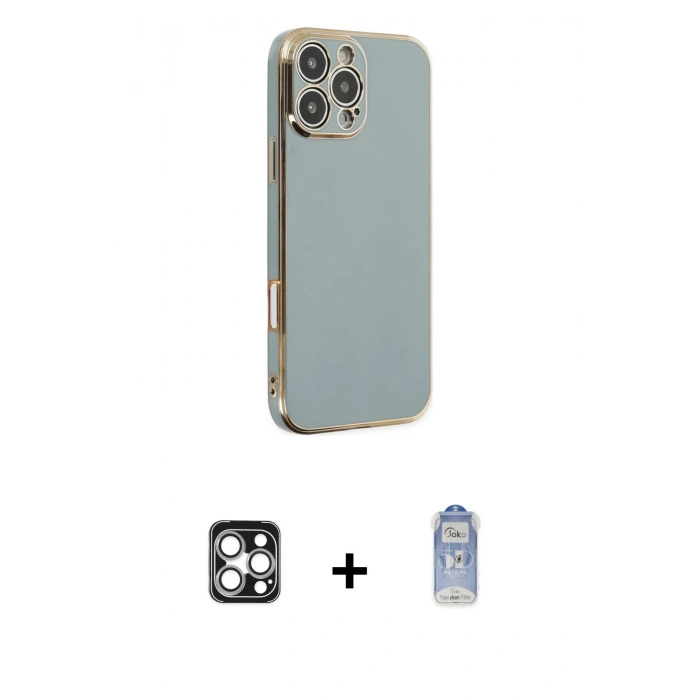 MARSİLYAN™- iPhone 16 Pro Max Kılıf Yankı Serisi - Siyah Joko Magic 5D Cam + PVD Metal Kamera Lens - GS
