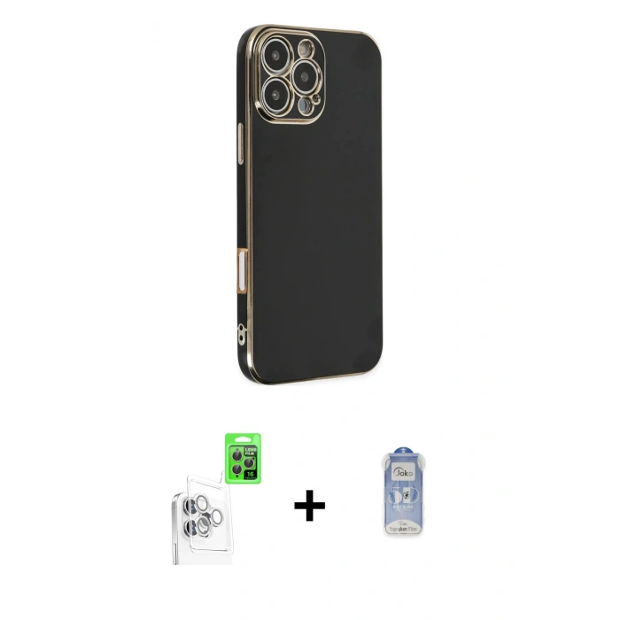MARSİLYAN™- iPhone 16 Pro Max Kılıf Yankı Serisi - Siyah Joko Magic 5D Cam + Raze Metal Kamera Lens - BZ