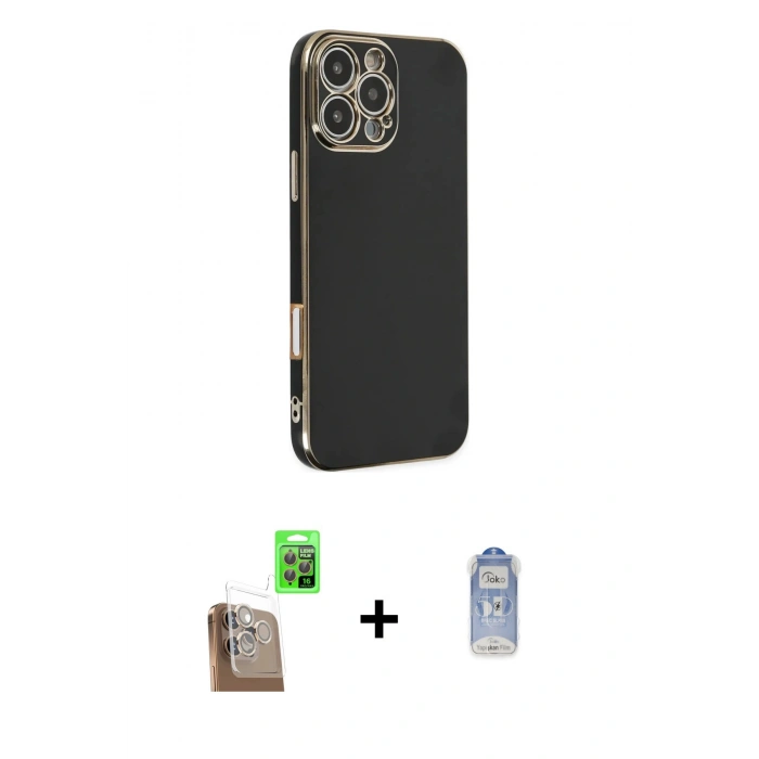 MARSİLYAN™- iPhone 16 Pro Max Kılıf Yankı Serisi - Siyah Joko Magic 5D Cam + Raze Metal Kamera Lens - CLTM