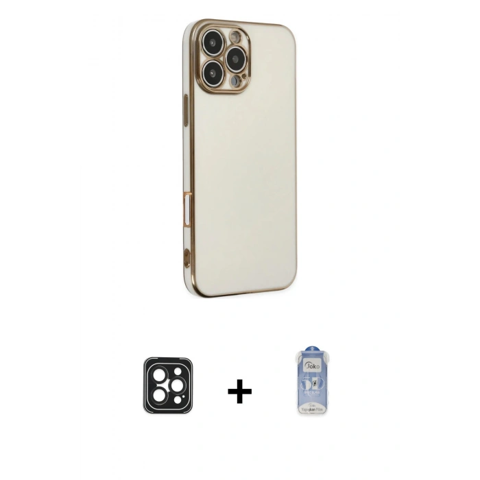 MARSİLYAN™- iPhone 16 Pro Max Kılıf Yankı Serisi - Siyah Joko Magic 5D Cam + PVD Metal Kamera Lens - SH
