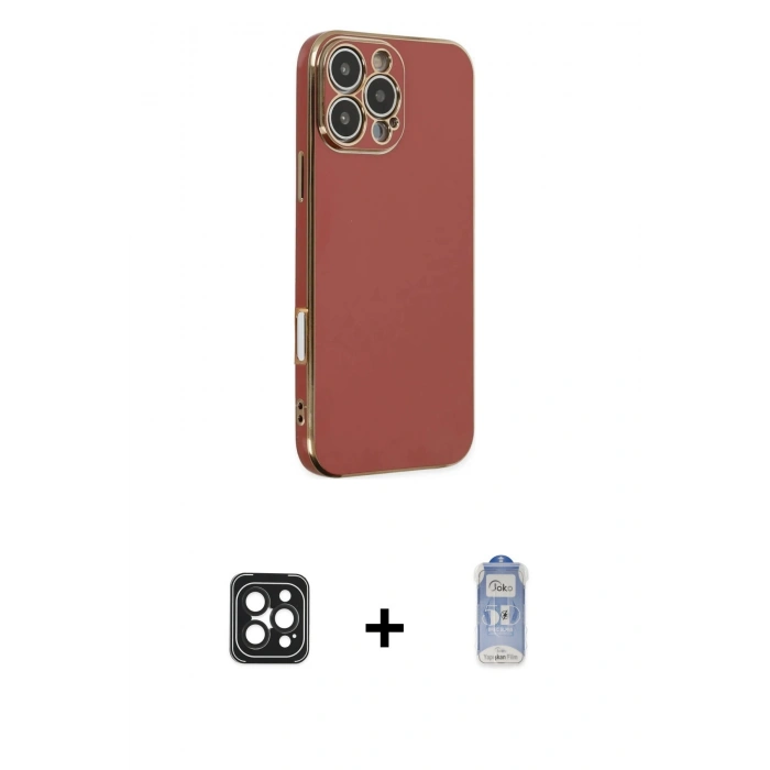MARSİLYAN™- iPhone 16 Pro Max Kılıf Yankı Serisi - Siyah Joko Magic 5D Cam + PVD Metal Kamera Lens - SH